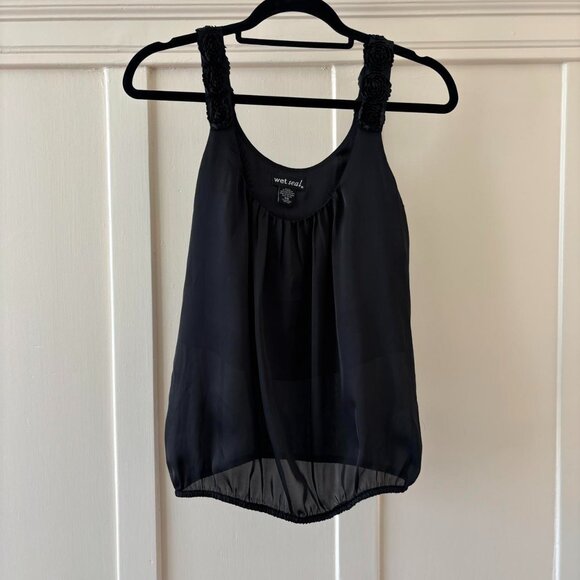 Y2K Romantic Coquette Black Sleeveless Going Out Top - Picture 1 of 4